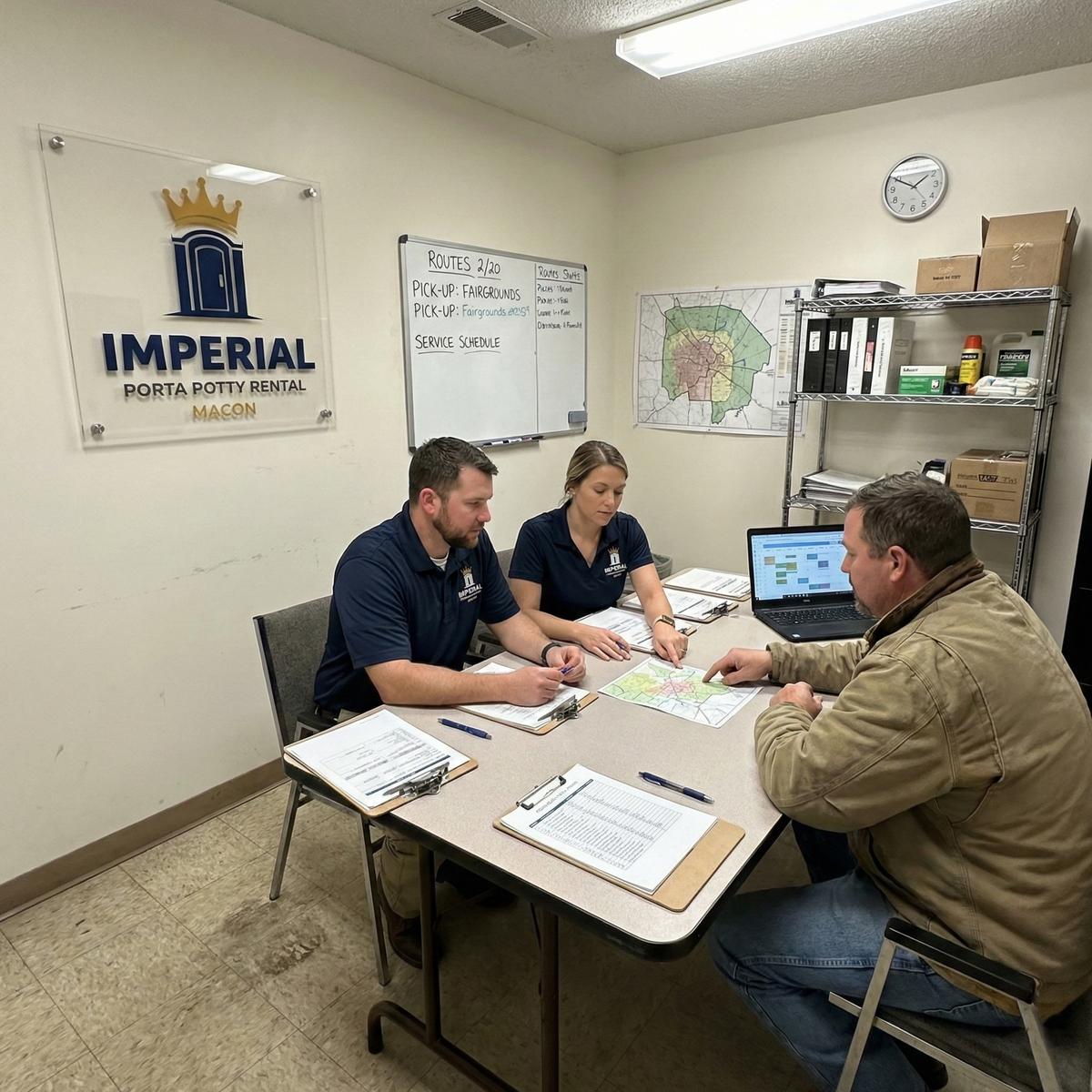 Team planning delivery routes in the office